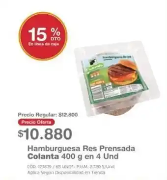 Makro Hamburguesa Res Presada Colanta 400 g en 4 Und oferta