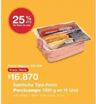 Makro Salchicha Tipo Perro Porcicampo 1200g en 15 Und oferta