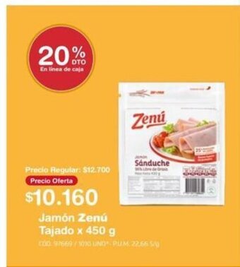 Makro Jamon Zenu Tajado x 450 g oferta
