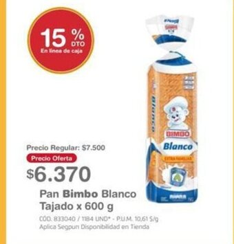 Makro Pan Bimbo Blanco Tajado x 600g oferta