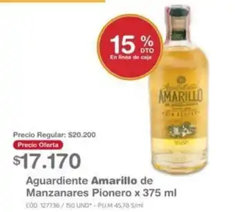 Makro Aguardiente Amarillo de Manzanares Pionero x 375 ml oferta