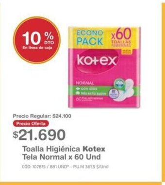 Makro Toalla Higienica Kotex Tela Normal x 60 Und oferta
