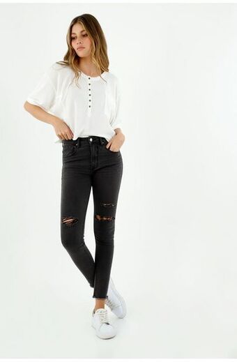 Tennis Jean para mujer topmark, jeans tiro alto plano cintura con pretina oferta