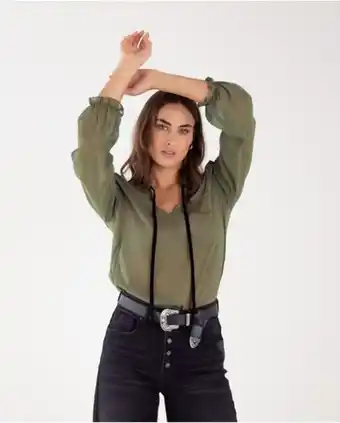 Naf Naf Camisa para mujer verde manga larga semitransparente oferta