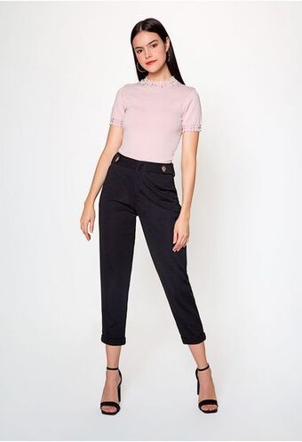 ELA Pantalon tiro alto con botones oferta