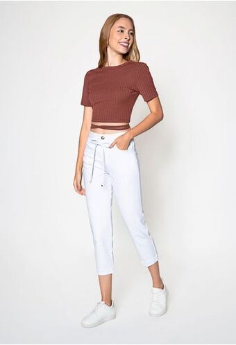 ELA Jean capri tiro alto con ruedo al dobles oferta