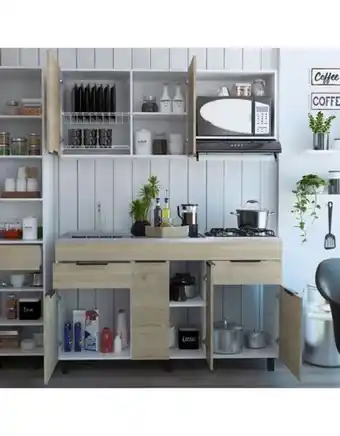 Flamingo Cocina 1,50 laport (3c) m.izq. blanco+rovere/blanco m.sup:60x150x33,5 cm / m.inf: 88x150x51,3 cm oferta