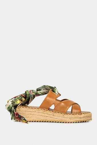 Vélez Sandalia plataforma encanto de cuero para mujer estampado floral miel oferta