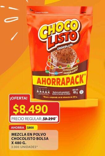 Ara Mezcla en polvo chocolisto bolsa x 480 g oferta
