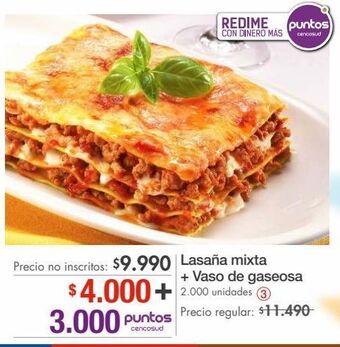 Metro Lasaña mixta + vaso de gaseosa oferta