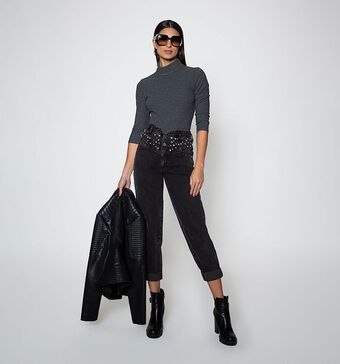 Studio F Blusa manga 3/4 con cuello tortuga doble oferta