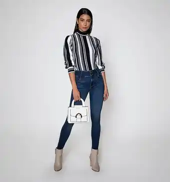 Studio F Blusa manga 3/4 cuello tortuga con rayas oferta
