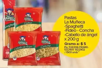 Pastas La Muñeca Spaghetti, Fideo-Concha, Cobello de Ángel 200g
