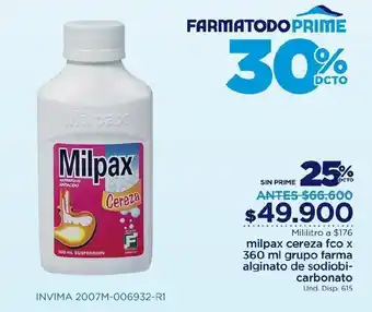 FarmaTodo Milpax Antireflujo Antiacido Cerez Suspension 360ml oferta