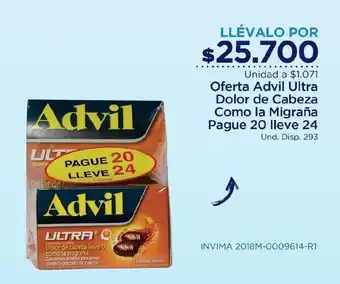 FarmaTodo Oferta Advil Ultra Dolor de Cabeza Como La Migraña 20 cápsulas oferta