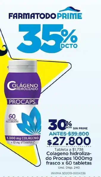 FarmaTodo Colágeno Hidrolizado Procaps 1000mg x 60 tabletas oferta