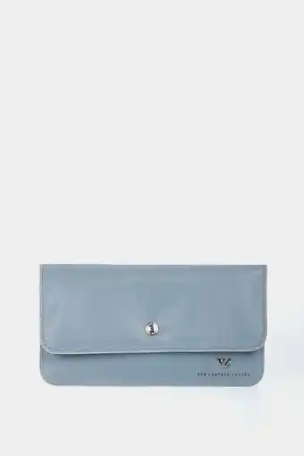 Vélez Billetera porta chequera humanista de cuero para mujer básica azul claro oferta