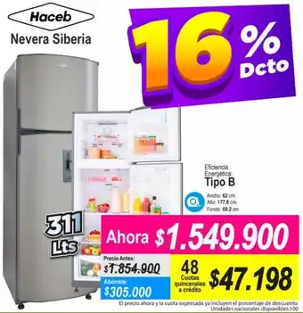 Alkomprar Haceb Nevera Siberia 311lts oferta