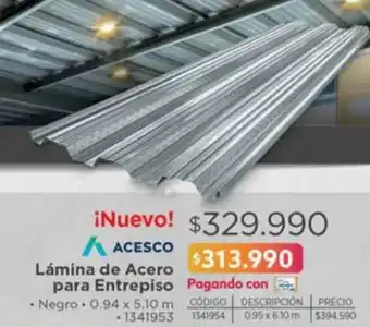 Easy Acesco Lámina de Acero para Entrepiso 0.94 x 5.10m oferta