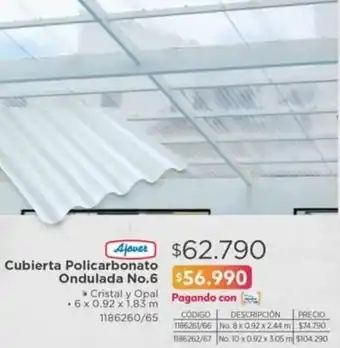 Easy Ajover Cubierta Policarbonato Ondulada No.6 6 x 0.92 x 1.83m oferta