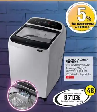 Hogar y Moda Lavadora samsung carga superior 15kg oferta
