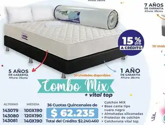 Colchón mix + base cama + almohada + protector + colchoneta