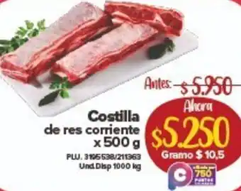 Super Inter Costilla de Res Corriente 500g oferta
