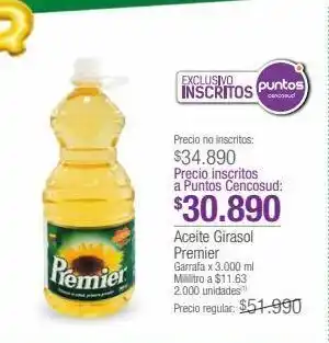 Jumbo Aceite girasol premier garrafa x 3.000 ml oferta