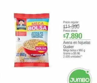 Jumbo Avena en hojuelas quaker mega bolsa x 960 g oferta