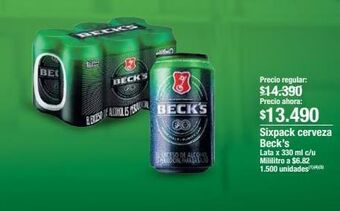 Jumbo Sixpack cerveza beck’s lata x 330 ml c/u oferta