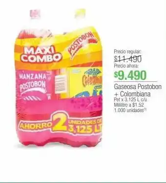 Jumbo Gaseosa postobon + colombiana pet x 3.125 l c/u oferta