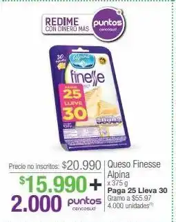 Jumbo Queso finesse alpina x 375 g paga 25 lleva 30 oferta