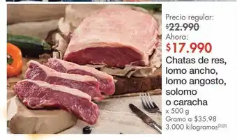 Metro Chatas de res, lomo ancho, lomo angosto, solomo o carahca oferta