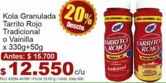 Belalcazar Kola Granulada Tarrito Rojo Tradicional o Vainilla 330g + 50g oferta