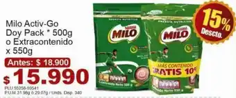 Belalcazar Milo Activ-Go Doy Pack 500g o Extracontenido 550g oferta
