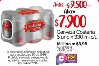 Super Inter Cerveza Costeña 6 x 330ml oferta