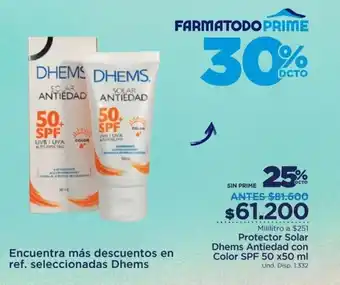FarmaTodo Protector Solar Dhems Antiedad con Color SPF50 50ml oferta