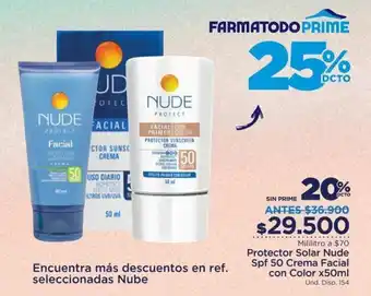 FarmaTodo Protector Solar Nude SPF50 Crema Facial con Color 50ml oferta