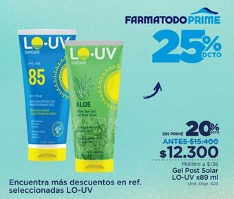 FarmaTodo Gel Post Solar Lo-Uv 89ml oferta