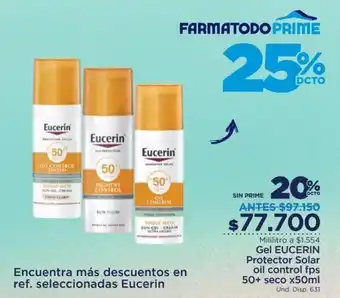 FarmaTodo Gel Eucerin Protector Solar Oil Control SPF50+ Seco 50ml oferta