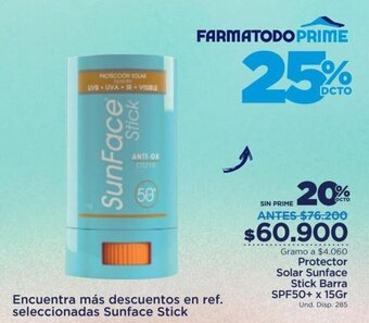 FarmaTodo Protector Solar Sunface Stick Barra SPF50+ 15g oferta
