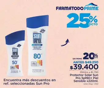 FarmaTodo Protector Solar Sun Pro SPF80+ 220ml oferta