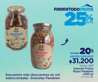 FarmaTodo Granola Frutos Rojos Parabien 350g oferta