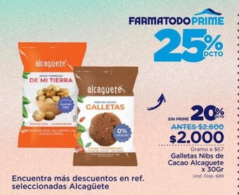 FarmaTodo Galletas Nibs de Cacao Alcaguete 30g oferta