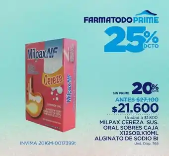 FarmaTodo Milpax NF Cereza 10ml 12 sobres oferta