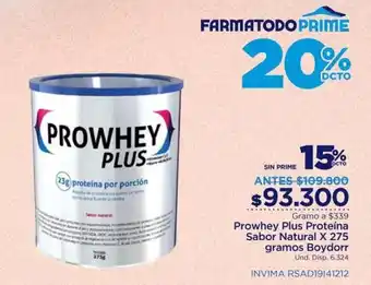 Prowhey Plus Proteína Sabor Natural 275g Boydorr