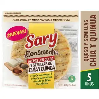 Éxito Arepa 5 unds queso c/sem chia sary consciente 400 gr oferta