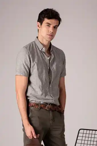 Camisa manga corta humanista para hombre lino y algodón verde