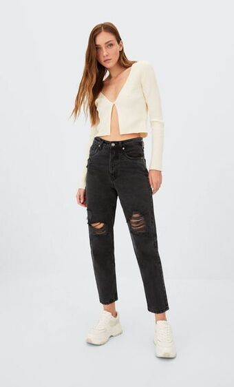Stradivarius Pantalón mom fit rotos oferta