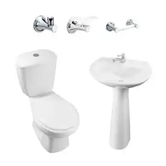 Tienda Cerámica Corona Combo laguna balta blanco: sanitario, lavamanos con pedestal, grifería y accesorios oferta